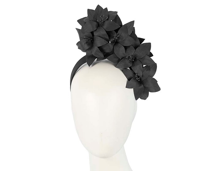Fascinators Online - Black leather flower headband by Fillies Collection