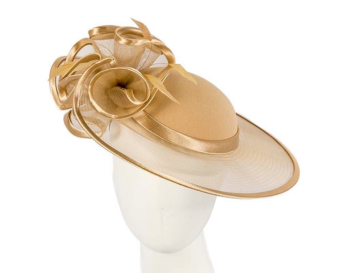 Gold custom made Mother of the Bride hat by Cupids Millinery
