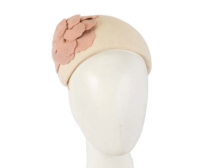 Fascinators Online - Wide headband cream winter fascinator with nude flower by Max Alexander
