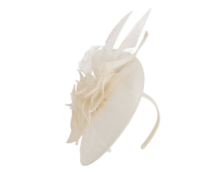 Cream racing fascinator with feathers by Max Alexander - Image 2