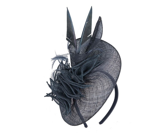 Fascinators Online - Navy racing fascinator with feathers by Max Alexander