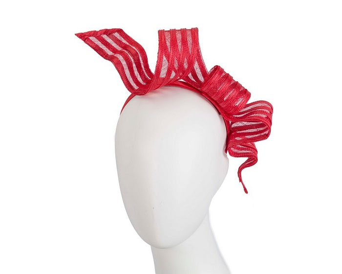 Red sinamay racing fascinator by Max Alexander