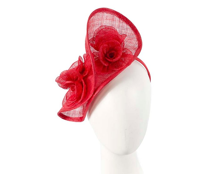 Red sinamay fascinator by Max Alexander