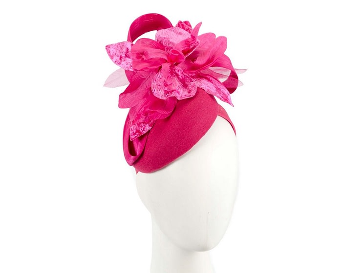 Tall fuchsia felt pillbox with flower by Fillies Collection