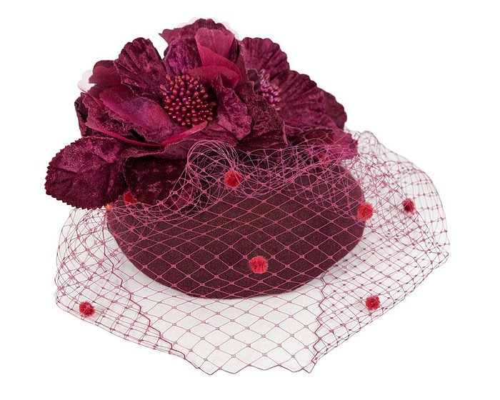 Fascinators Online - Burgundy Australian Made winter pillbox by Fillies Collection