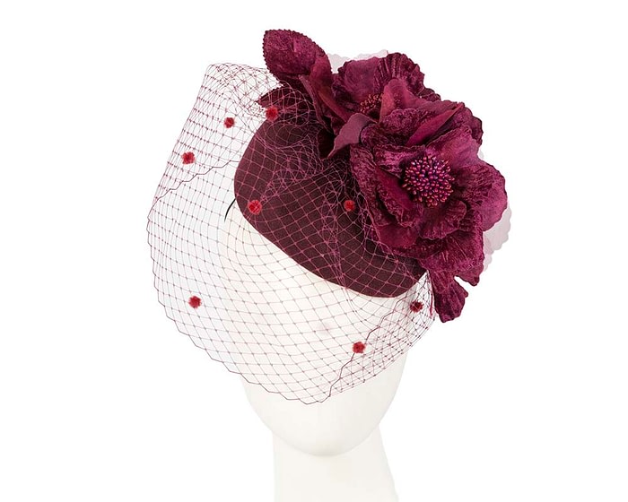 Fascinators Online - Burgundy Australian Made winter pillbox by Fillies Collection