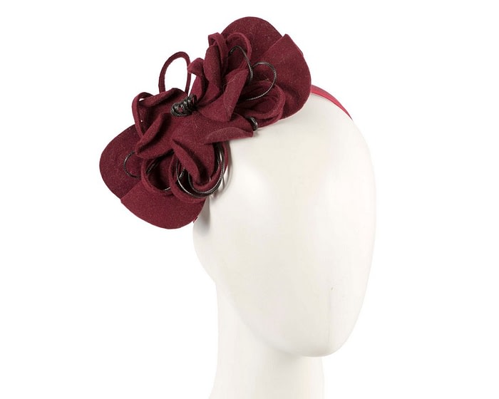 Fascinators Online - Burgundy wine felt flower fascinator headband