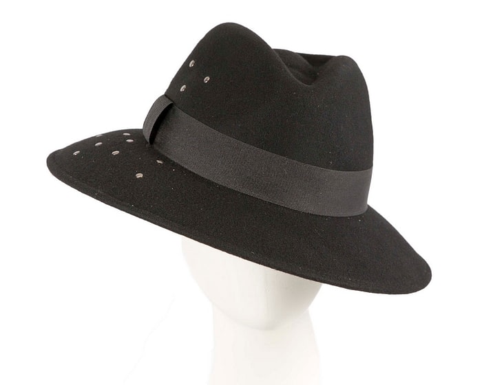 Wide brim black felt fedora hat by Max Alexander
