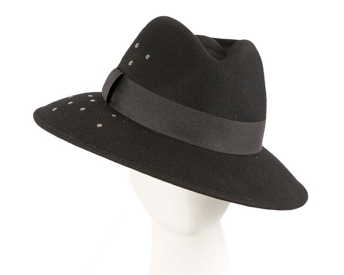 Fascinators Online - Wide brim black felt fedora hat by Max Alexander