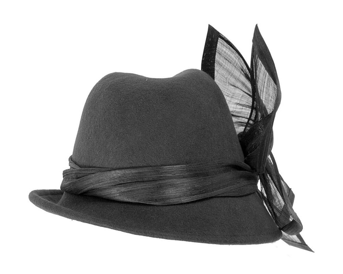 Fascinators Online - Bespoke black felt fedora by Fillies Collection