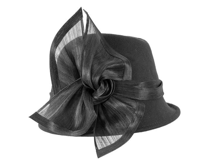 Bespoke black felt fedora by Fillies Collection - Image 3