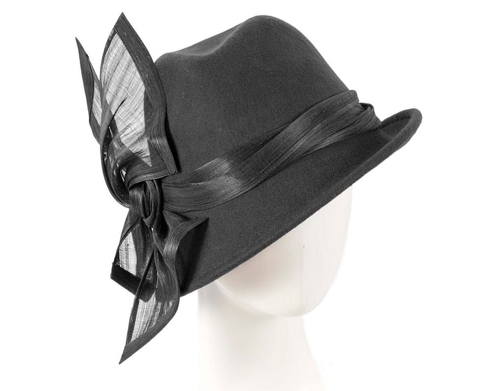 Bespoke black felt fedora by Fillies Collection