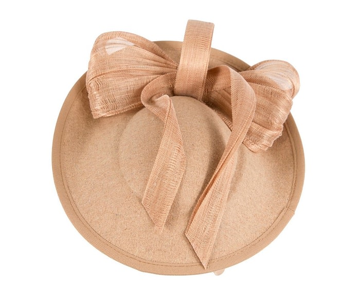 Bespoke beige winter plate fascinator with bow by Fillies Collection - Image 3