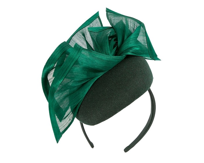 Bespoke green winter pillbox fascinator by Fillies Collection - Image 2