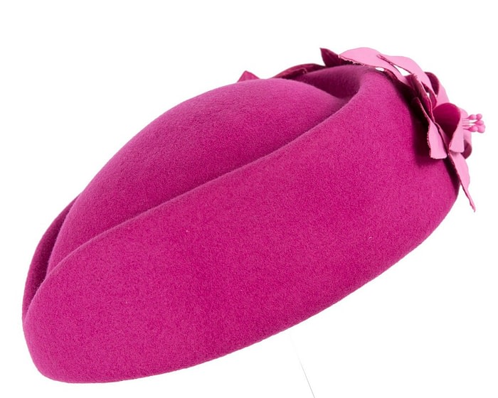 Fuchsia felt winter fashion beret by Fillies Collection - Image 4