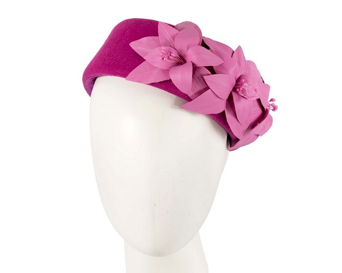 Fuchsia felt winter fashion beret by Fillies Collection - Image 2