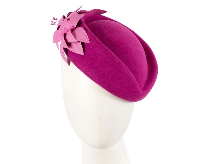 Fuchsia felt winter fashion beret by Fillies Collection