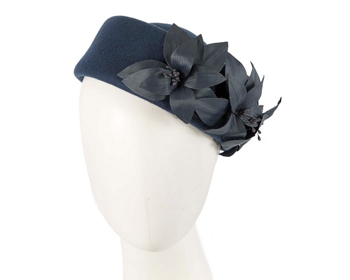 Fascinators Online - Navy felt winter fashion beret by Fillies Collection