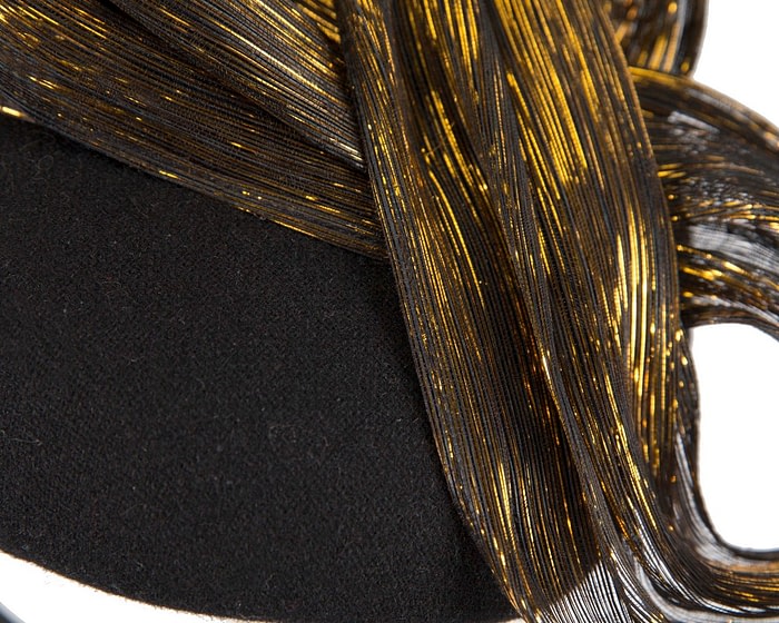 Fascinators Online - Bespoke black pillbox with gold bow by Fillies Collection