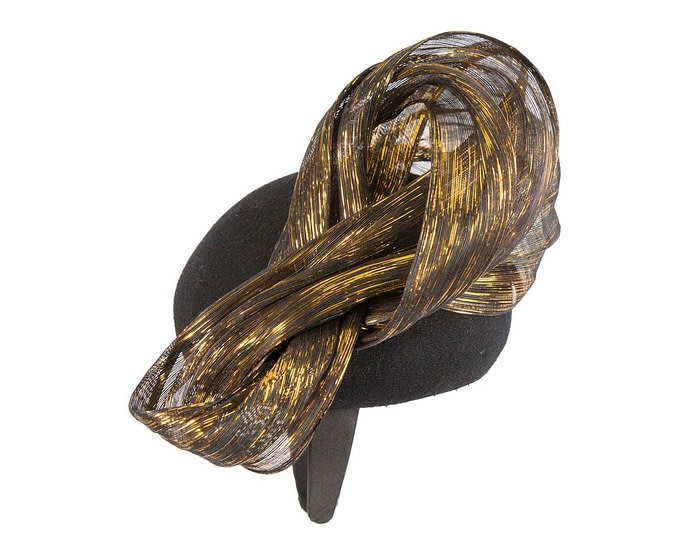 Bespoke black pillbox with gold bow by Fillies Collection - Image 3