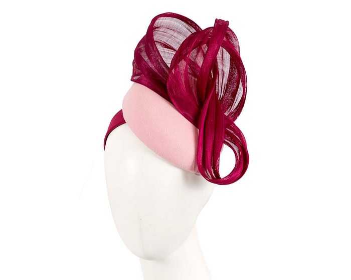Bespoke pink & burgundy pillbox with bow by Fillies Collection