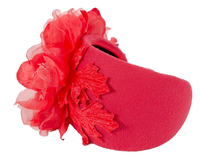 Fascinators Online - Wide red winter fascinator with silk flower