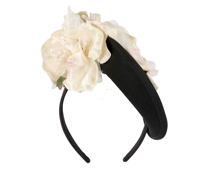 Fascinators Online - Black winter fascinator with cream roses by Fillies Collection