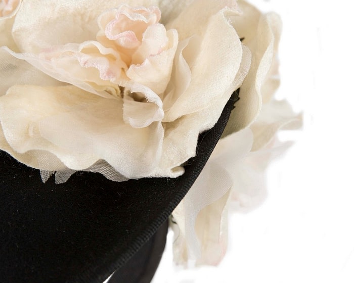 Fascinators Online - Black winter fascinator with cream roses by Fillies Collection