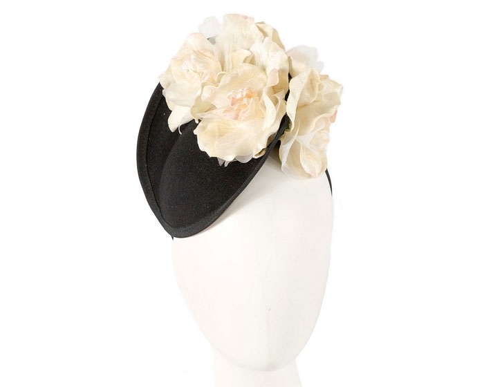 Black winter fascinator with cream roses by Fillies Collection