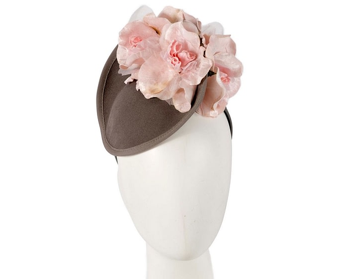 Grey winter fascinator with pink roses by Fillies Collection
