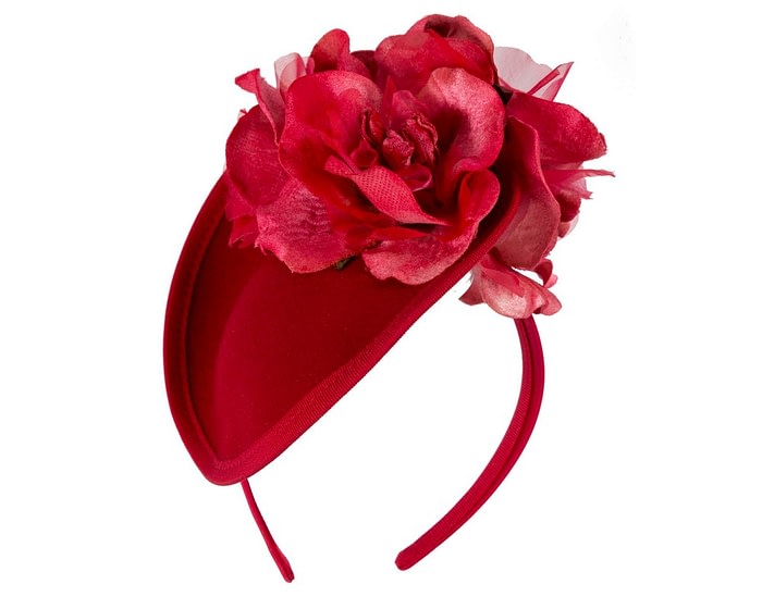 Red winter fascinator with roses by Fillies Collection - Image 2