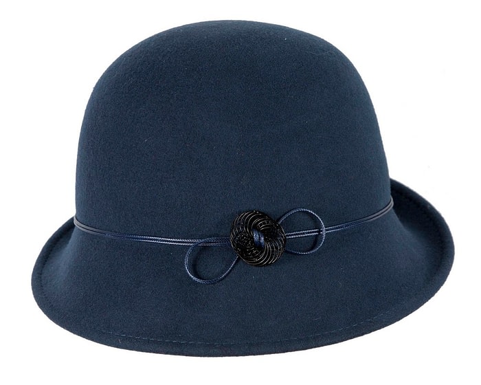 Fascinators Online - Navy ladies winter felt cloche hat by Max Alexander