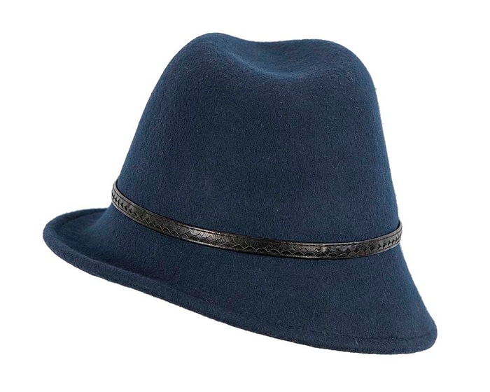 Navy ladies felt fedora hat by Max Alexander - Image 6