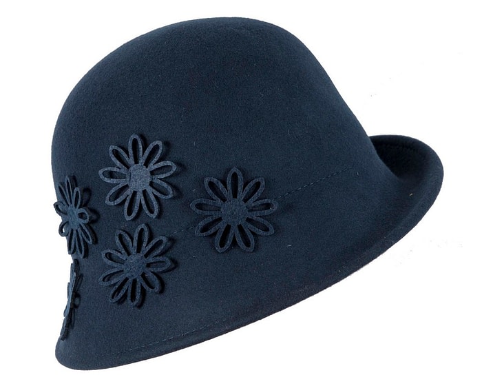 Navy ladies winter felt cloche hat by Max Alexander - Image 2