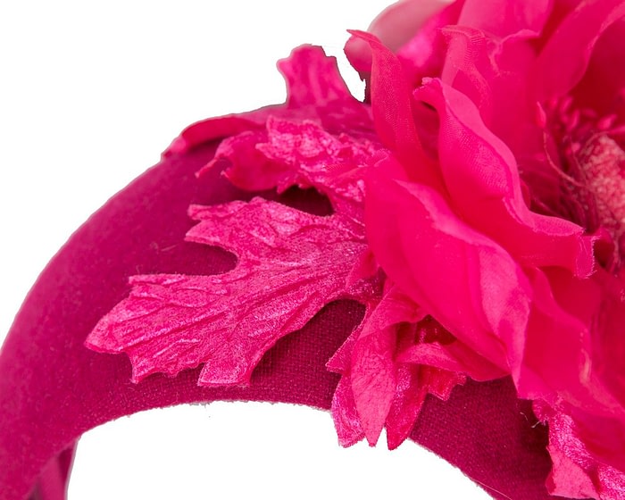 Fascinators Online - Wide fuchsia winter fascinator with silk flower