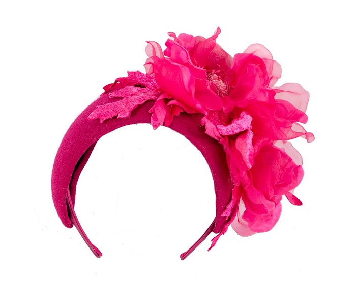 Fascinators Online - Wide fuchsia winter fascinator with silk flower