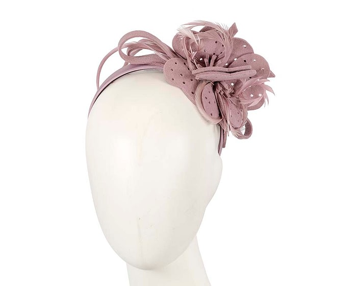 Dusty Pink felt flower and feathers winter fascinator