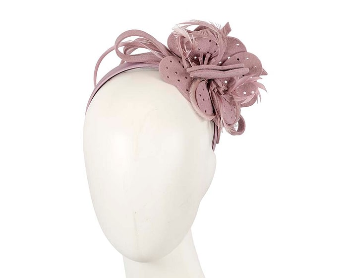 Fascinators Online - Dusty Pink felt flower and feathers winter fascinator