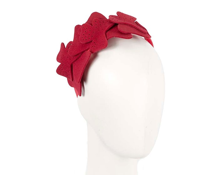 Petite red felt winter fascinator by Max Alexander