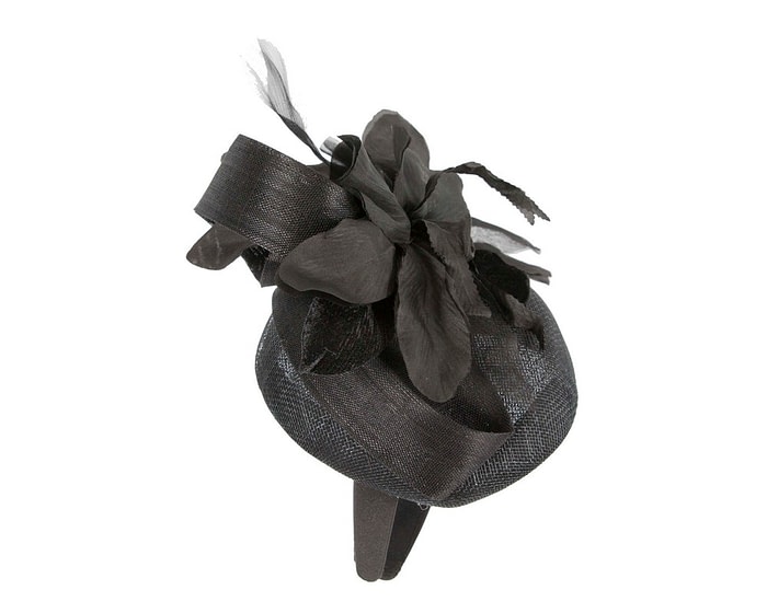 Tall black pillbox fascinator with flower by Fillies Collection - Image 4