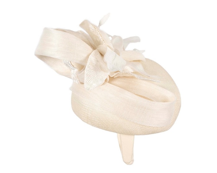 Tall cream pillbox fascinator with flower by Fillies Collection - Image 4