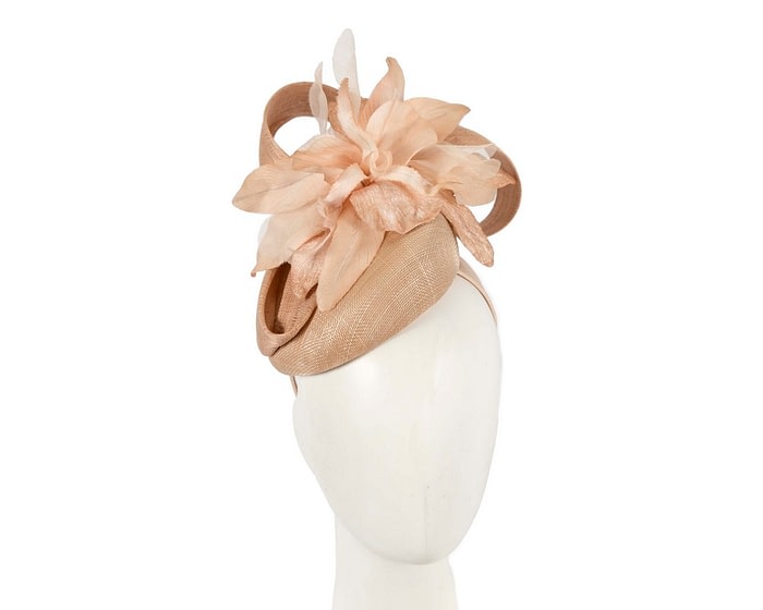 Tall Nude pillbox fascinator with flower by Fillies Collection