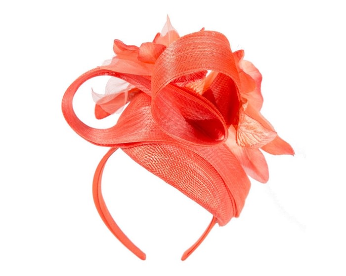 Fascinators Online - Tall orange pillbox fascinator with flower by Fillies Collection