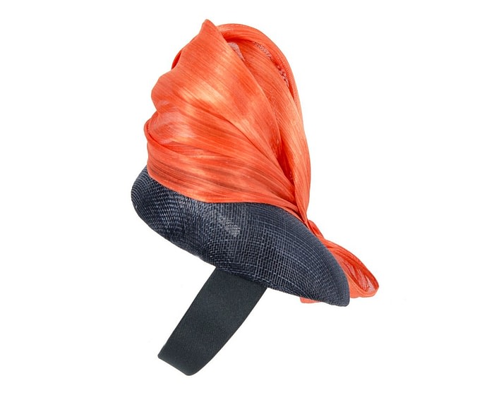 Fascinators Online - Navy pillbox with orange bow by Fillies Collection