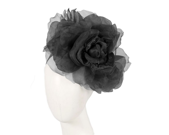 Large black silk flower headband by Fillies Collection