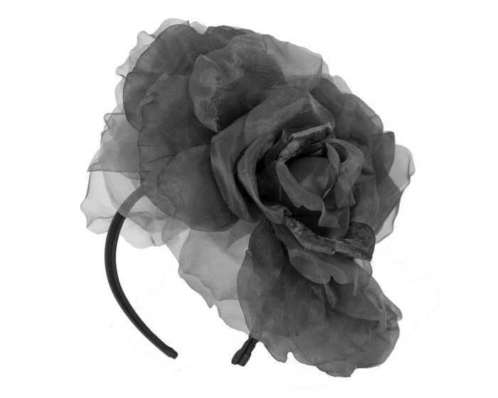 Large black silk flower headband by Fillies Collection - Image 2