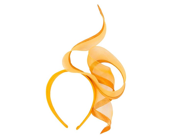 Twisted gold yellow racing fascinator by Fillies Collection - Image 4
