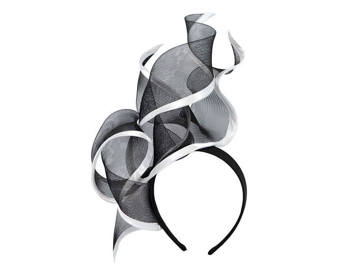 Bespoke large black & white racing fascinator by Fillies Collection - Image 2
