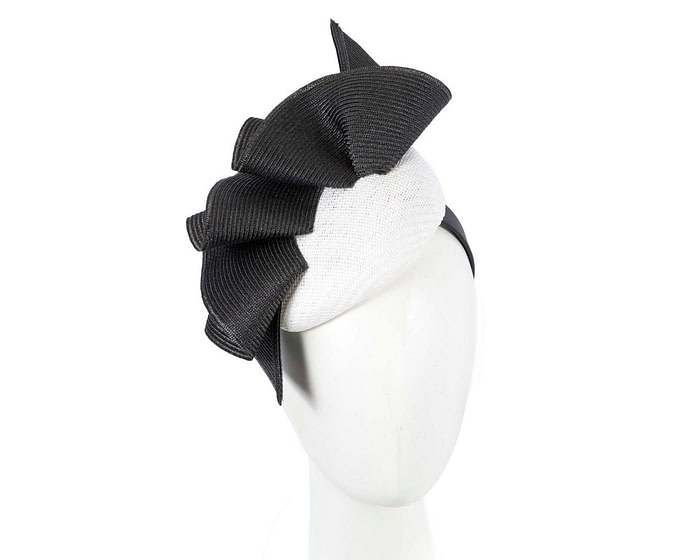 White & black racing pillbox fascinator by Fillies Collection