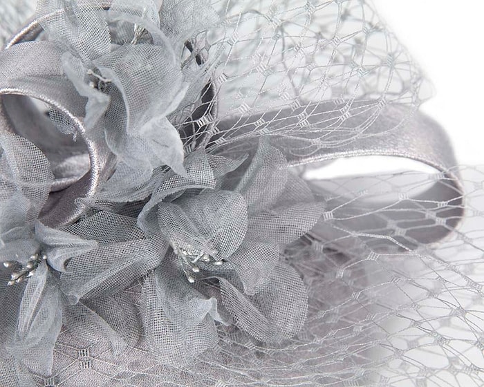 Custom made silver cocktail hat by Cupids Millinery - Image 3